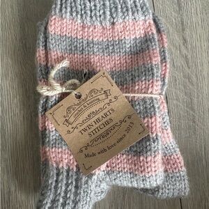 Pink & Grey Striped Crochet Socks Twin Hearts Stitches Gifts